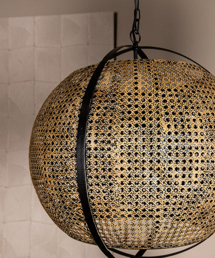Bayu Black iron hanging bamboo lamp ball shape