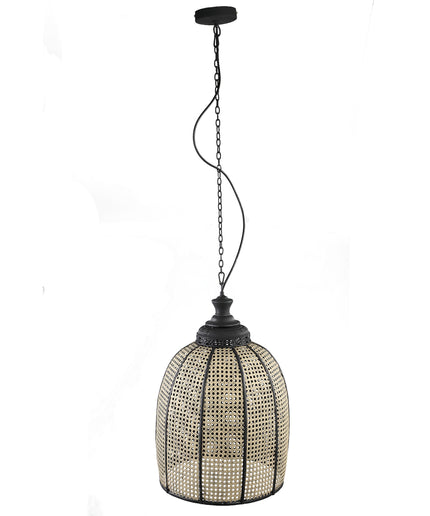 Bayu Black iron hanging lamp with bamboo round L