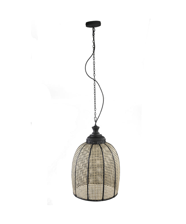 Bayu Black iron hanging lamp with bamboo round L