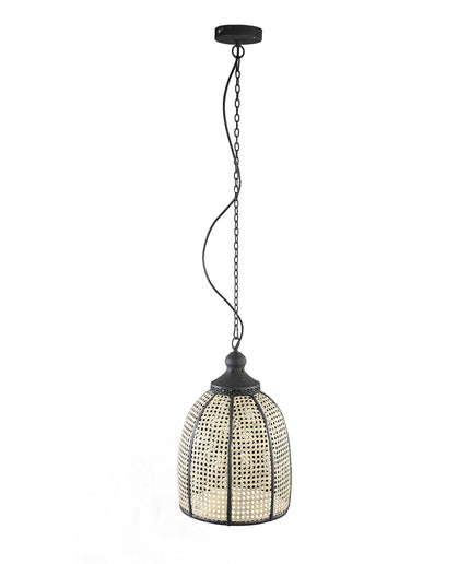 Bayu Black iron hanging lamp with bamboo round S