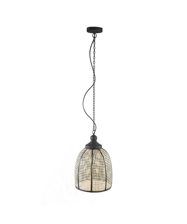 Bayu Black iron hanging lamp with bamboo round S