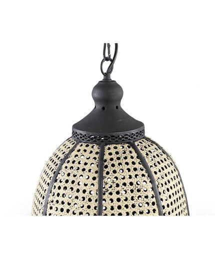 Bayu Black iron hanging lamp with bamboo round S