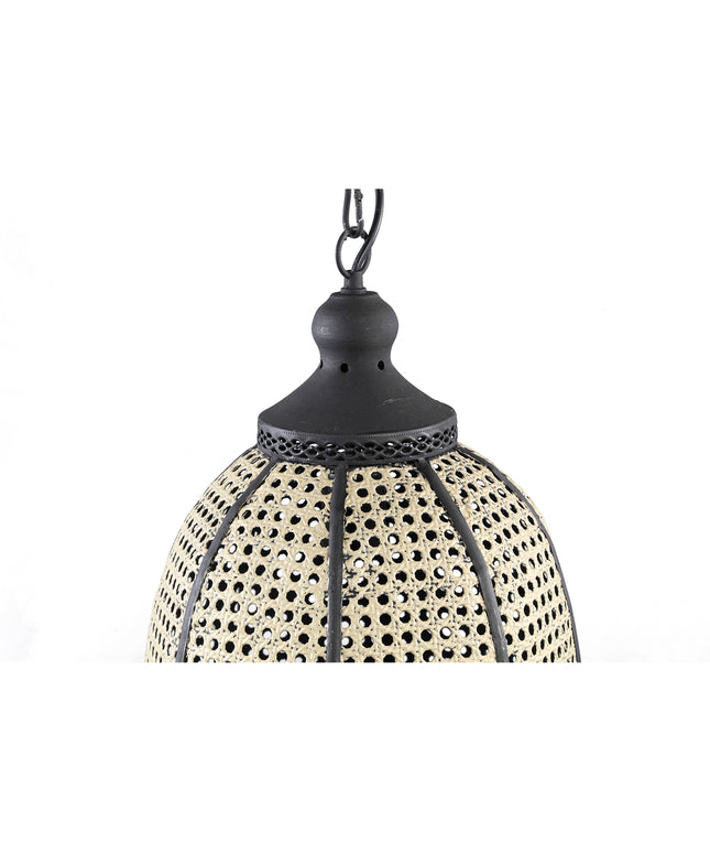 Bayu Black iron hanging lamp with bamboo round S