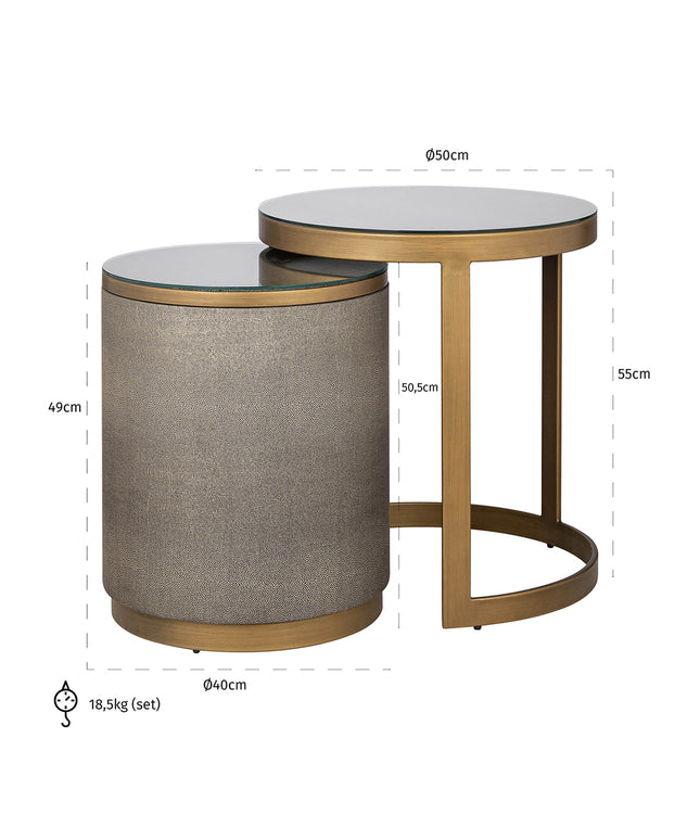 Bijzettafel Bloomville met glas set van 2 (Gold)