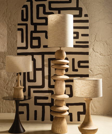 Caelin Natural mango wood table lamp narrow round
