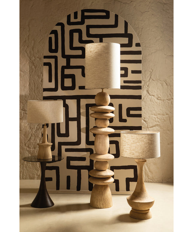 Caelin Natural mango wood table lamp narrow round