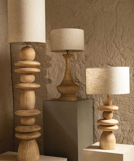Callain Natural mango wood table lamp base round