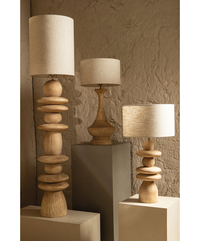 Callain Natural mango wood table lamp base round