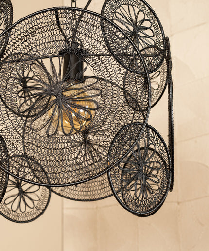 Desh Black metal woven wired hanging lamp round