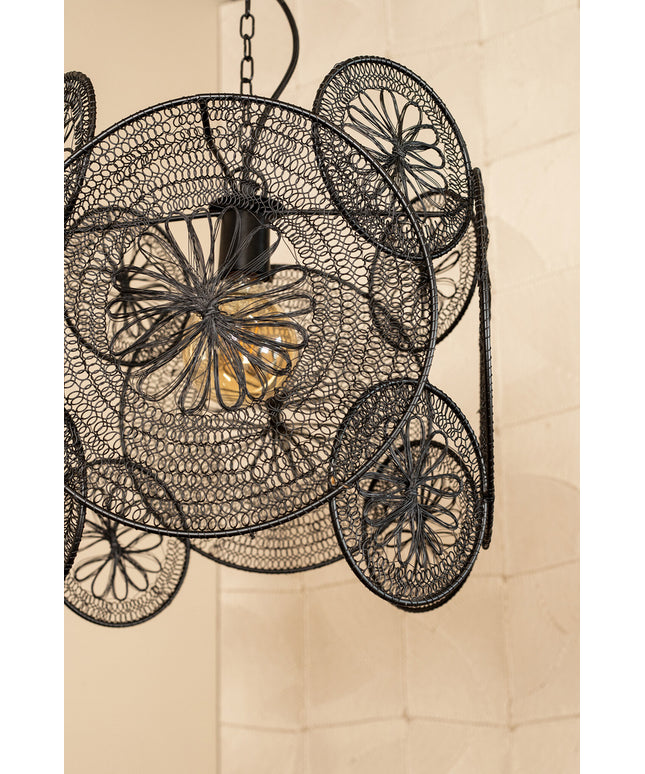 Desh Black metal woven wired hanging lamp round