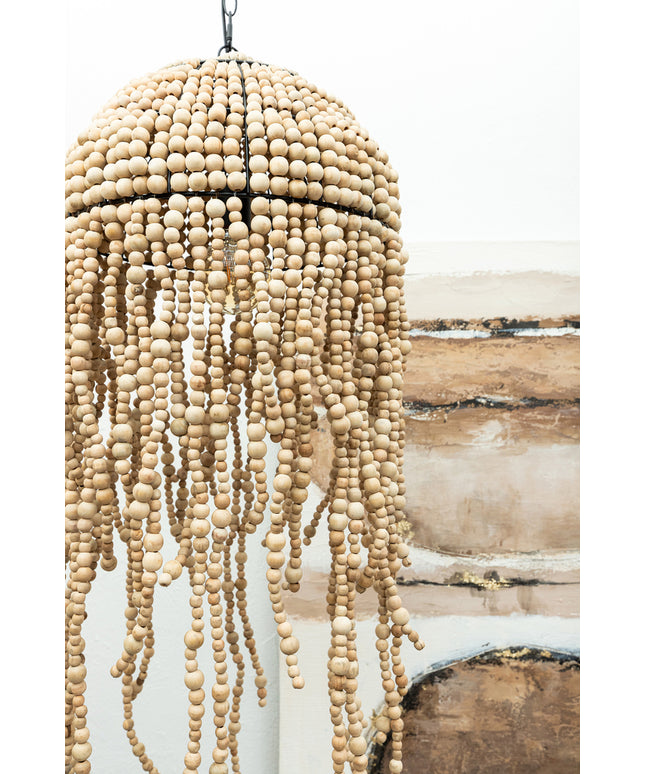 Doritty Natural hanging lamp wood beaded round