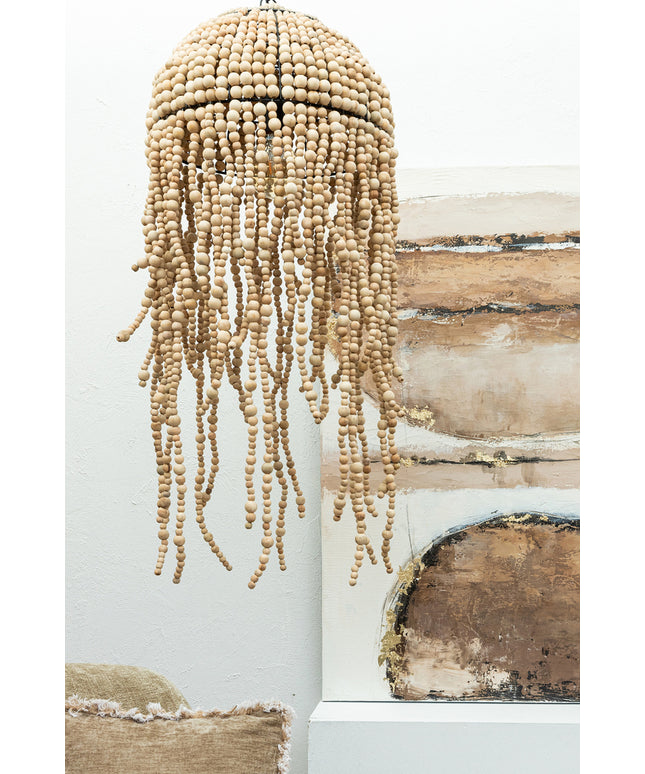 Doritty Natural hanging lamp wood beaded round