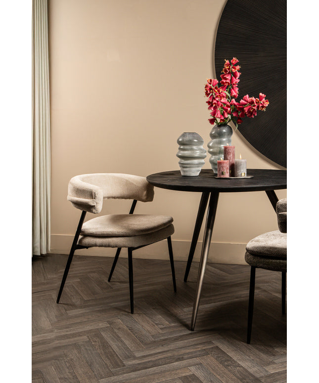 Fieron Black wooden dining table organic round