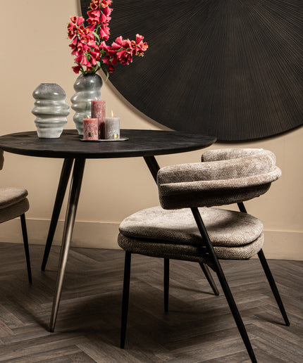 Fieron Black wooden dining table organic round