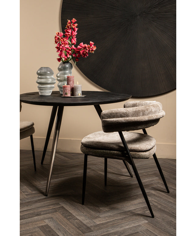 Fieron Black wooden dining table organic round