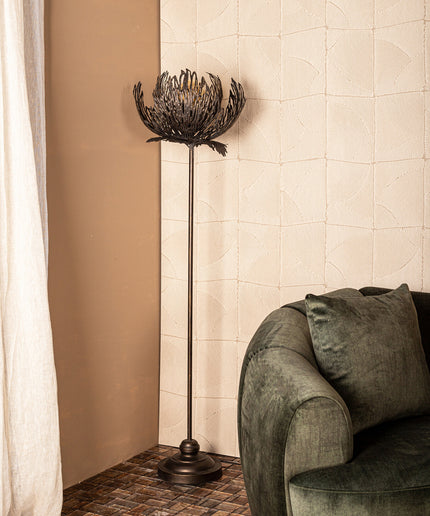 Index Grey iron floor lamp upgrowing leaves round