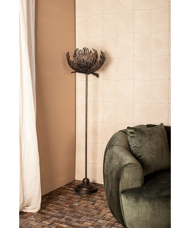 Index Grey iron floor lamp upgrowing leaves round