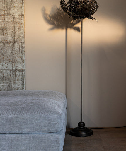 Index Grey iron floor lamp upgrowing leaves round