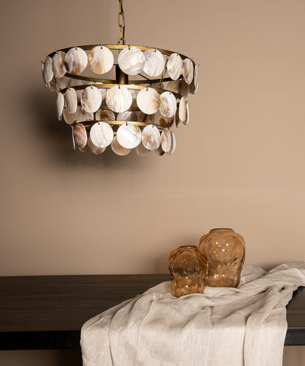 Jalinn Gold metal hanging lamp pearl shells round