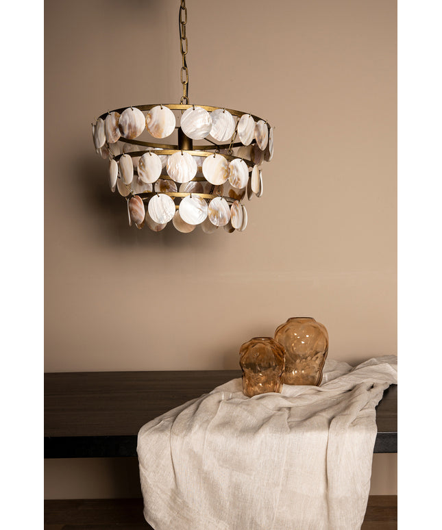 Jalinn Gold metal hanging lamp pearl shells round