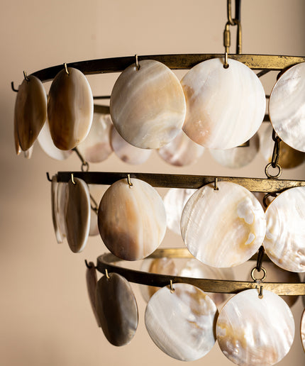 Jalinn Gold metal hanging lamp pearl shells round