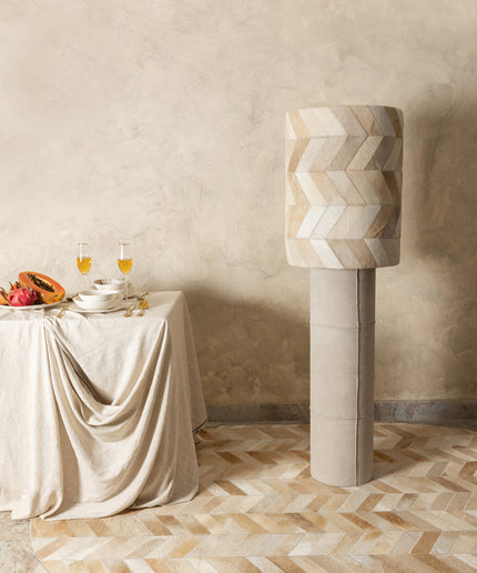 Joanne Beige suede floor lamp patch cowhair shade