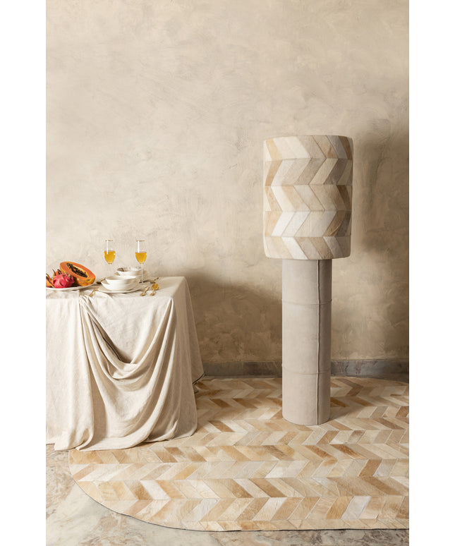 Joanne Beige suede floor lamp patch cowhair shade