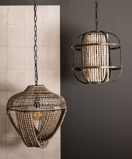 July Black metal hanging lamp open frame round