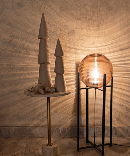 Korrin Brown embossed rib glass floor lamp ball