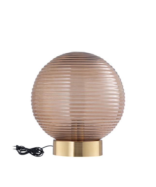Korrin Brown embossed rib glass table lamp ball L