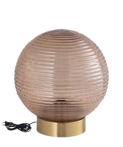 Korrin Brown embossed rib glass table lamp ball L
