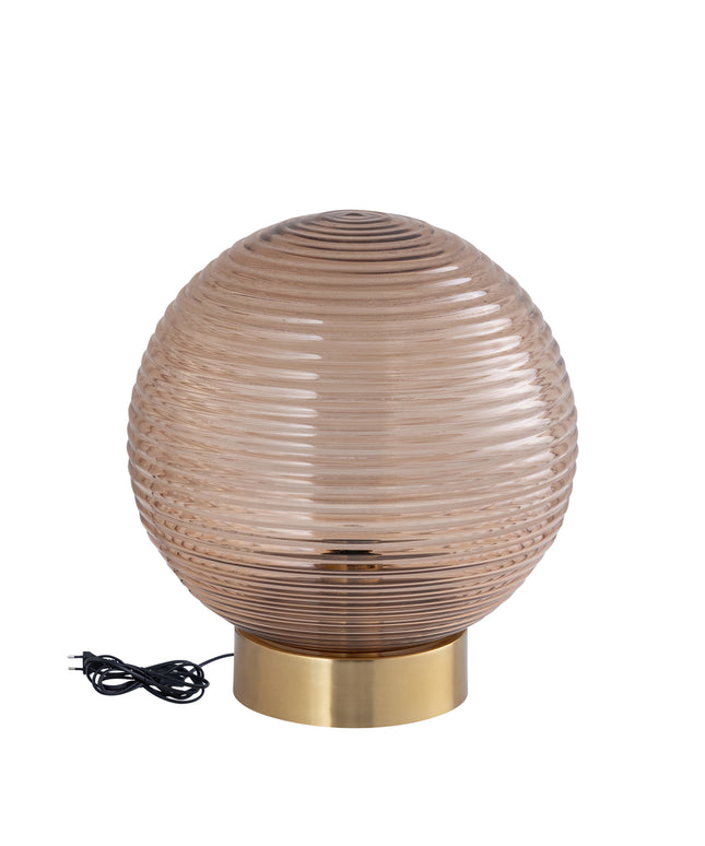Korrin Brown embossed rib glass table lamp ball L
