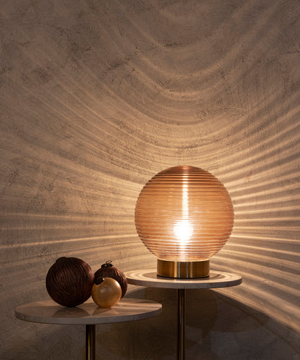 Korrin Brown embossed rib glass table lamp ball S