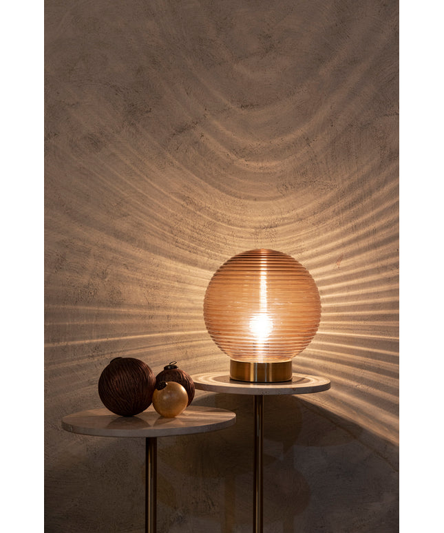 Korrin Brown embossed rib glass table lamp ball S