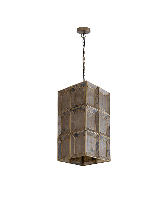 Layra Brass stone veneer hanging lamp antique
