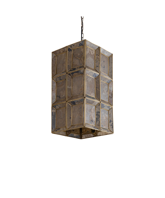 Layra Brass stone veneer hanging lamp antique