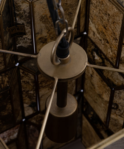 Layra Brass stone veneer hanging lamp antique