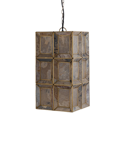 Layra Brass stone veneer hanging lamp antique