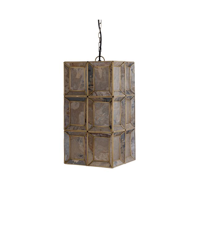 Layra Brass stone veneer hanging lamp antique