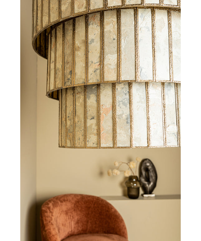 Levan Brass stone veneer hanging lamp 3 layers