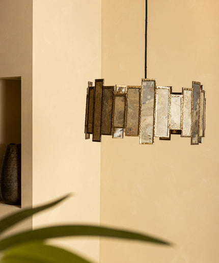 Levan Brass stone veneer hanging lamp round