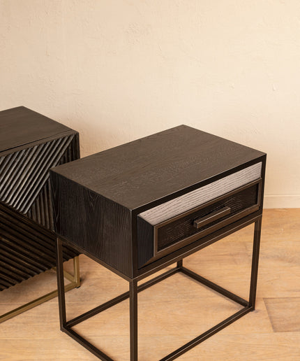 Lixly Black wood iron frame bedside cabinet