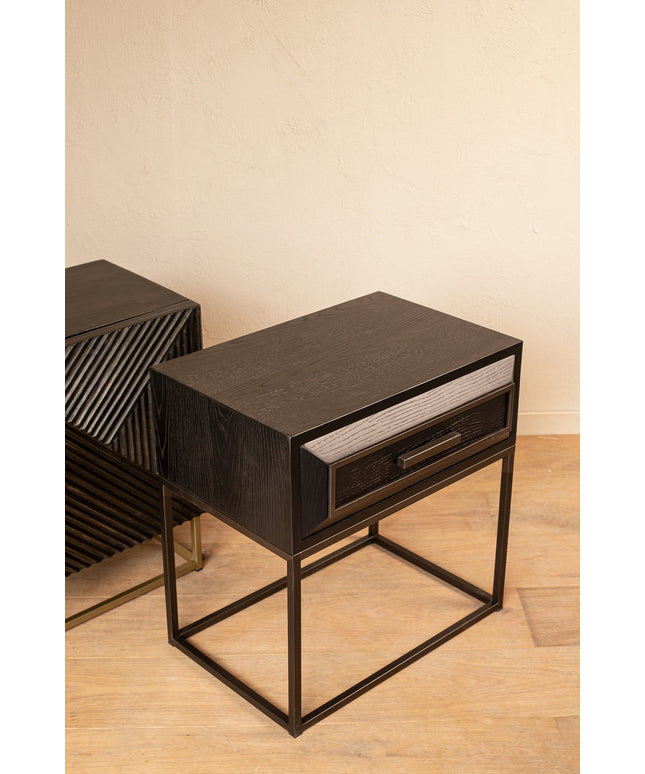 Lixly Black wood iron frame bedside cabinet