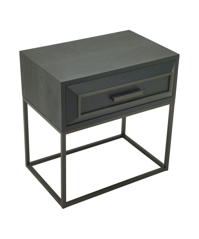 Lixly Black wood iron frame bedside cabinet