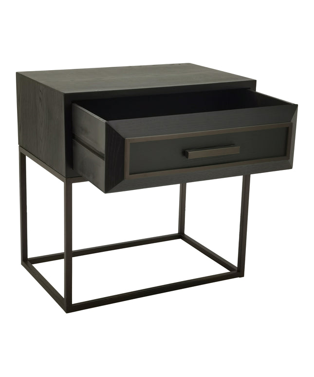 Lixly Black wood iron frame bedside cabinet