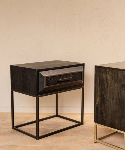 Lixly Black wood iron frame bedside cabinet