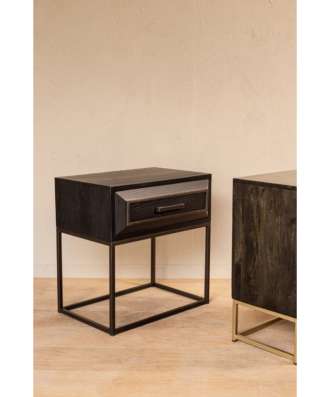 Lixly Black wood iron frame bedside cabinet
