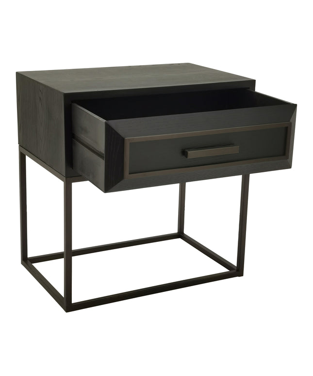 Lixly Black wood iron frame bedside cabinet