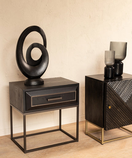 Lixly Black wood iron frame bedside cabinet