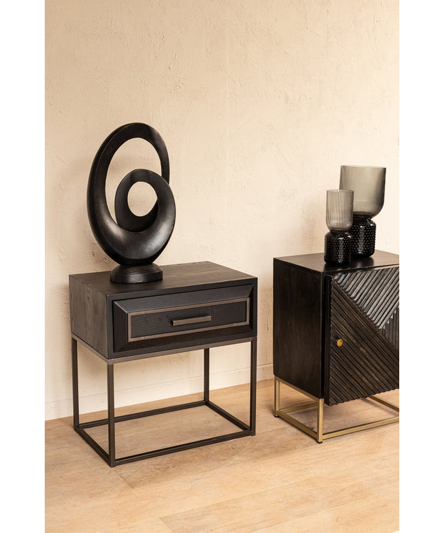 Lixly Black wood iron frame bedside cabinet